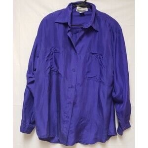 Marmie West Washable 100% Silk Deep Purple Womens Button Up Long Sleeve Sz M NWT